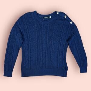 Lauren Ralph Lauren Cable Knit Sweater Navy Blue Plus Size 2X XXL Cotton
